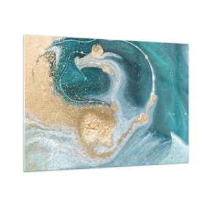 Glastavla - Bild på glas - Guld- och turkosvirvel - 100x70 cm