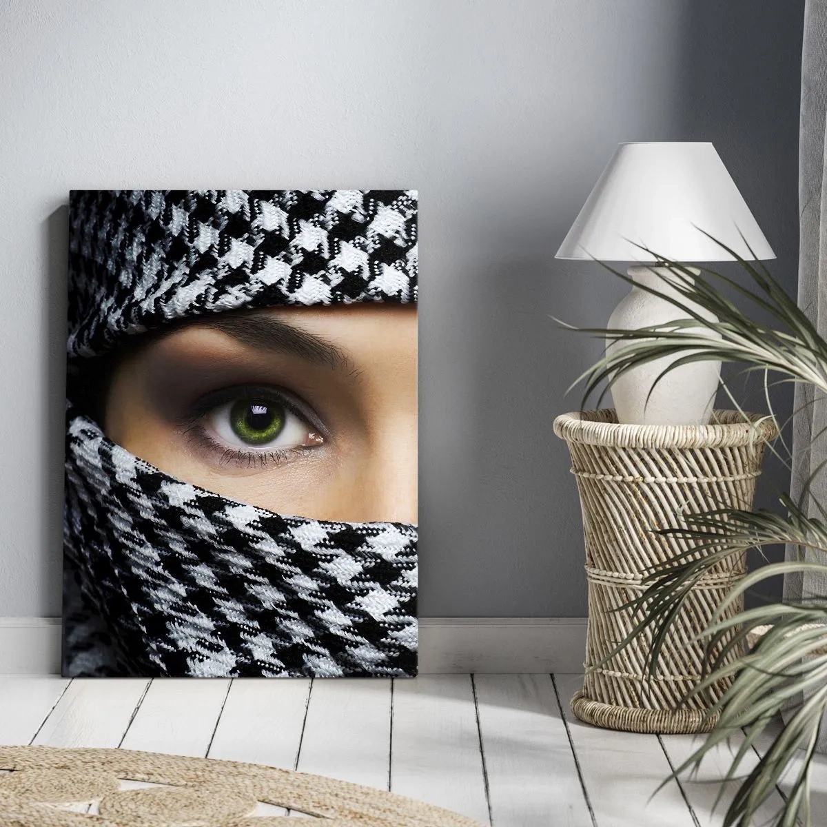 Canvastavla - Bild på duk - Beslöjad grönögd skönhet - 80x120 cm