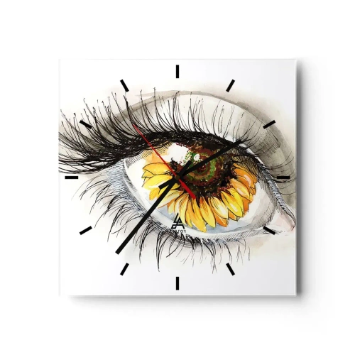 Väggklocka - Klocka på glas - Blick het som sommar - 30x30 cm