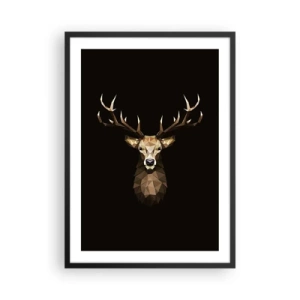 Affisch i svart ram - Geometrisk bild av en hjort på svart bakgrund - 50x70cm - Kubistisk hjort - Modern väggdekoration för vardagsrum och sovrum ARTTOR