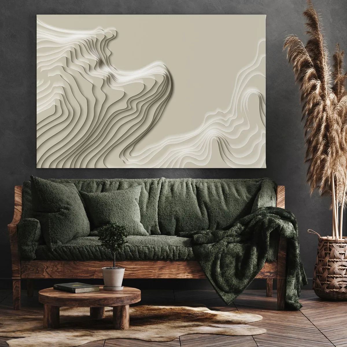 Canvastavla - Bild på duk - Ett abstrakt mönster i beige nyanser med en linjär effekt. - 70x50cm - Konstens topografi - Modern väggdekoration för vardagsrum och sovrum ARTTOR