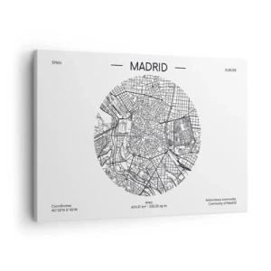 Canvastavla - Bild på duk - Karta över Madrid i minimalistisk svartvit stil - 70x50cm - Madrids anatomi - Modern väggdekoration för vardagsrum och sovrum ARTTOR