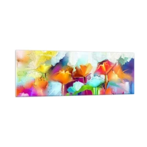 Glastavla - Bild på glas - Regnbågen blommar - 90x30 cm