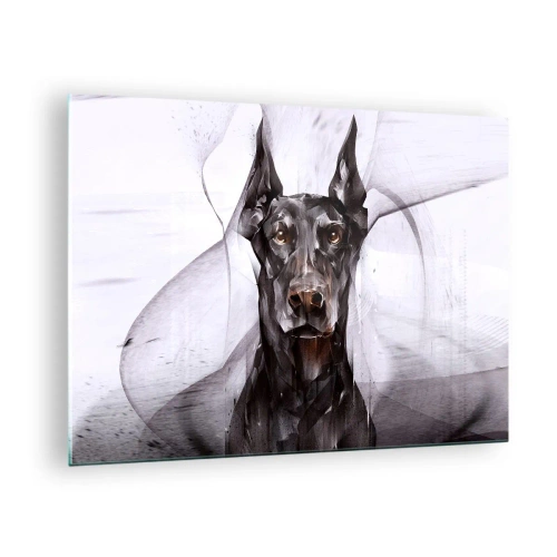 Glastavla - Bild på glas - Porträtt av en svart hund i abstrakt stil mot en ljus bakgrund - 70x50cm - Rasren - Modern väggdekoration för vardagsrum och sovrum ARTTOR