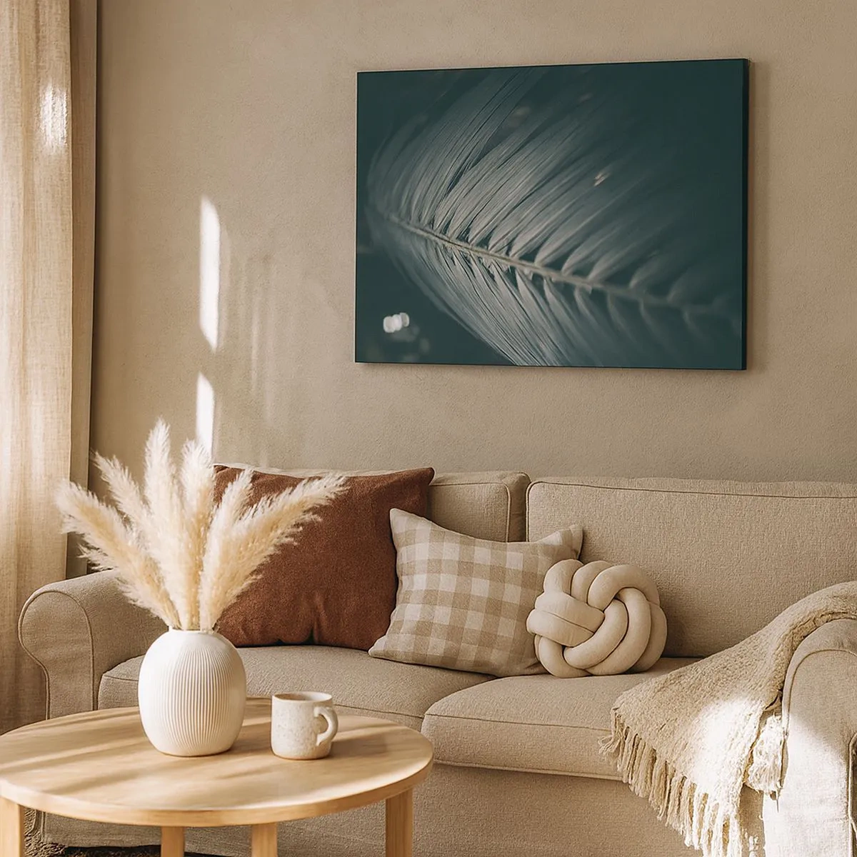 Canvastavla - Bild på duk - Närbild av en mörkfärgad palmbladsdetalj - 70x50cm - Naturens precision - Modern väggdekoration för vardagsrum och sovrum ARTTOR