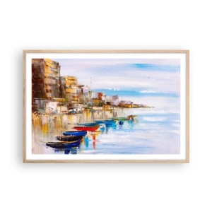 Affisch i ram av ljusek - Flerfärgad urban hamn - 91x61 cm