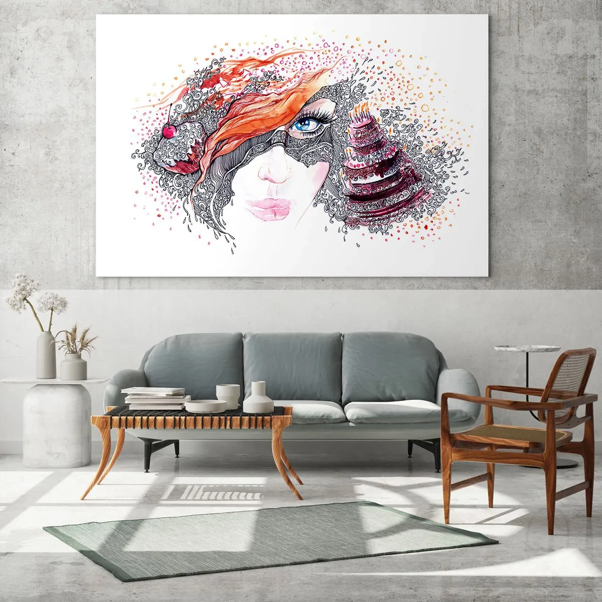 Glastavla - Bild på glas - Med henne har vi högtid varje dag - 120x80 cm