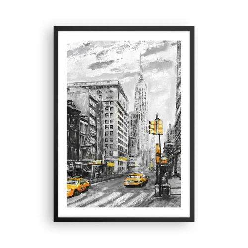 Affisch i svart ram - En gata i New York med gula taxibilar i bakgrunden - 50x70cm - New York berättelse - Modern väggdekoration för vardagsrum och sovrum ARTTOR