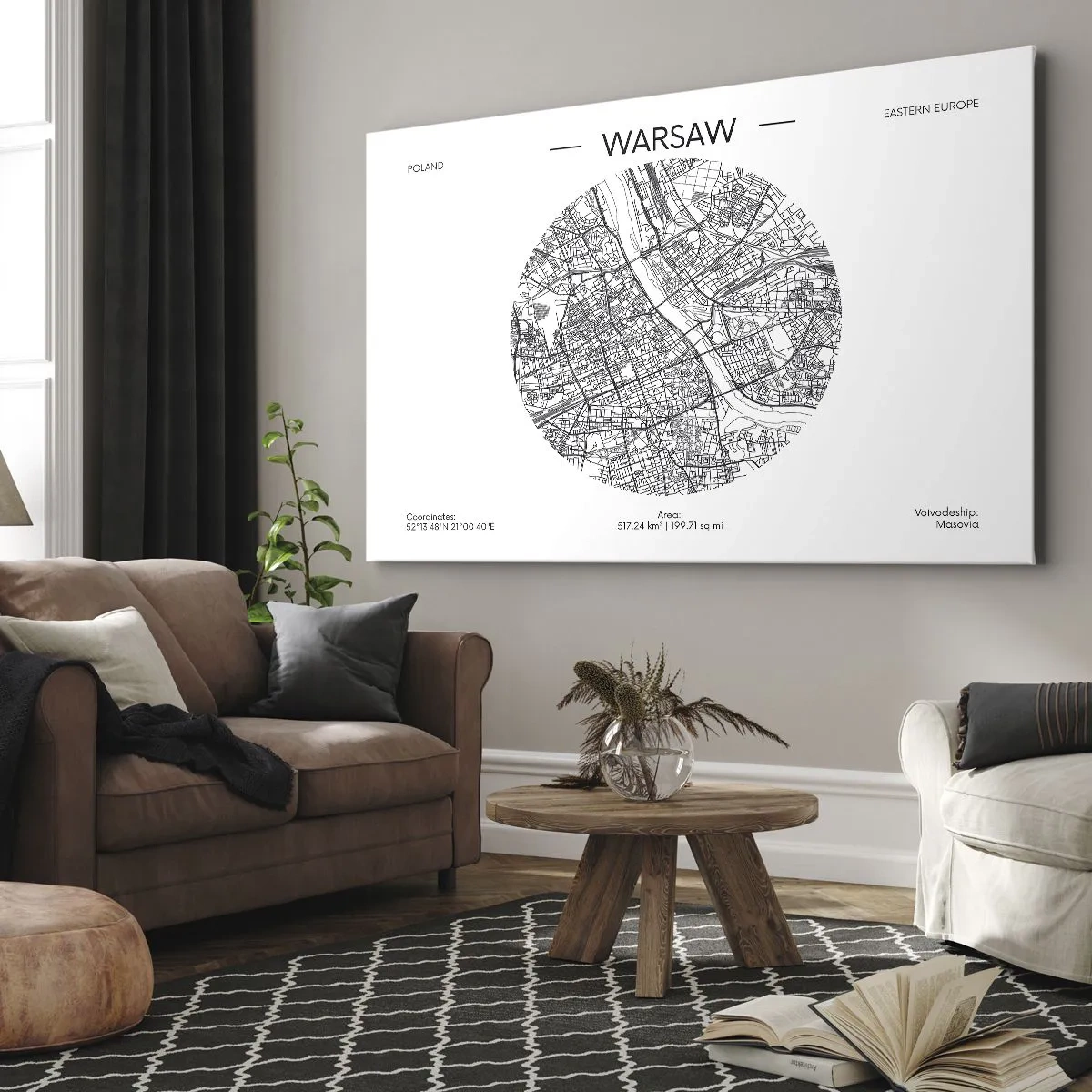 Canvastavla - Bild på duk - En karta över Warszawa i minimalistisk stil - 70x50cm - Warszawas anatomi - Modern väggdekoration för vardagsrum och sovrum ARTTOR