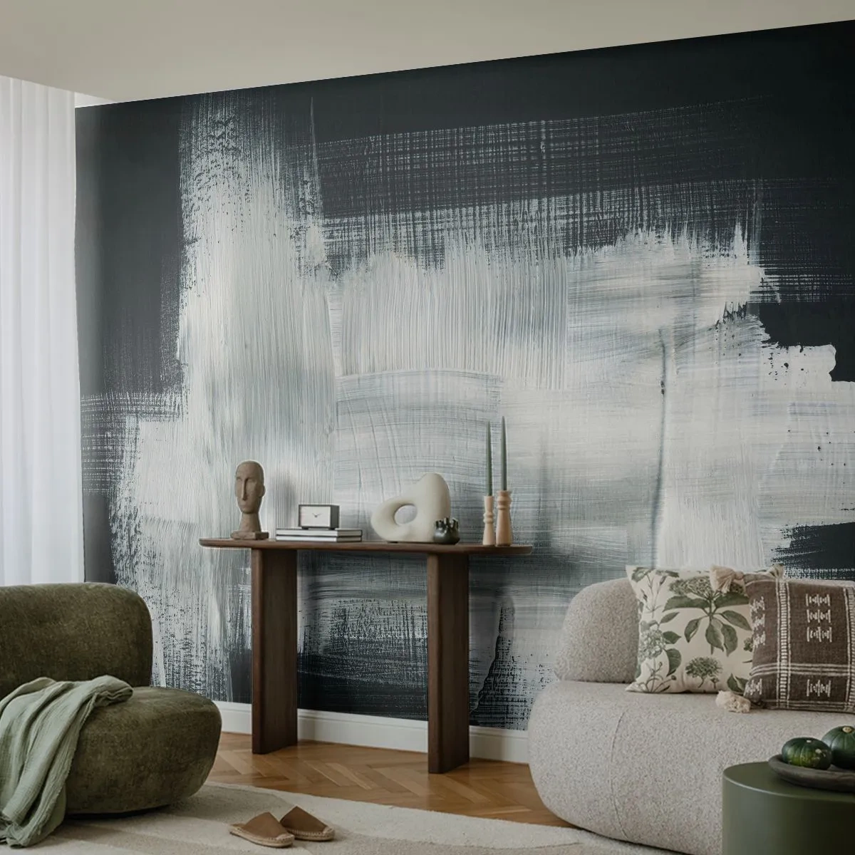 Fototapet Standard Eco - Vävd av det vertikala och horisontella - Abstraktion, Bit, Svartvitt - 400x280 cm