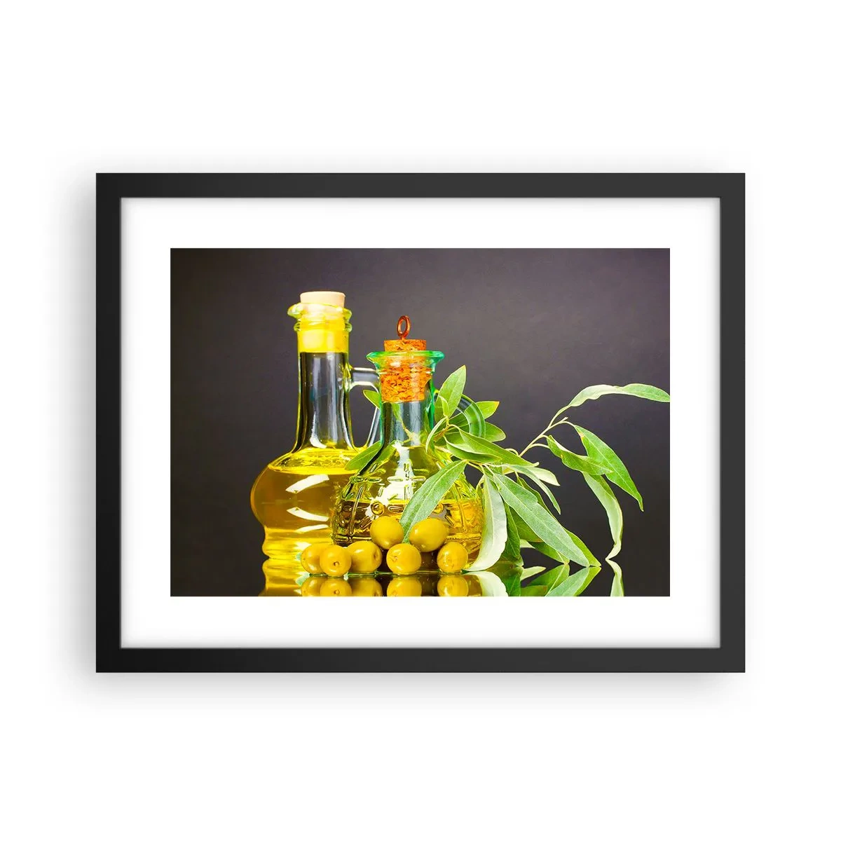 Affisch i svart ram - Stilleben med oliver och olivolja - 40x30 cm