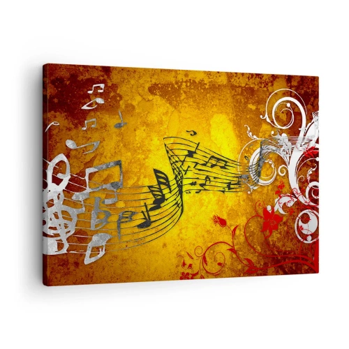 Canvastavla - Bild på duk - Abstrakta musiknoter på en färgglad bakgrund med ornament - 70x50cm - Låt musiken flyta - Modern väggdekoration för vardagsrum och sovrum ARTTOR