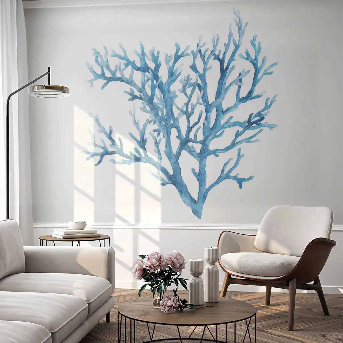 Självhäftande Fototapet Deluxe Sticker - Marin filigran - Korall, Seaside, Minimalistisk - 300x210 cm