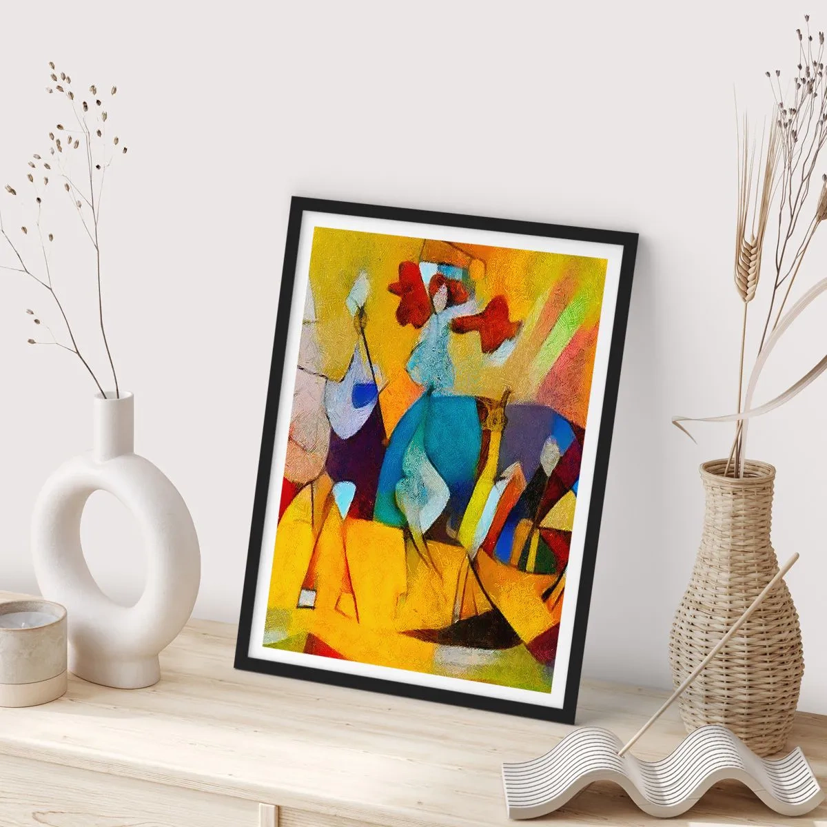 Affisch i svart ram - Färgglada figurer i abstrakt stil - 50x70cm - Sol - liv -glädje - Modern väggdekoration för vardagsrum och sovrum ARTTOR