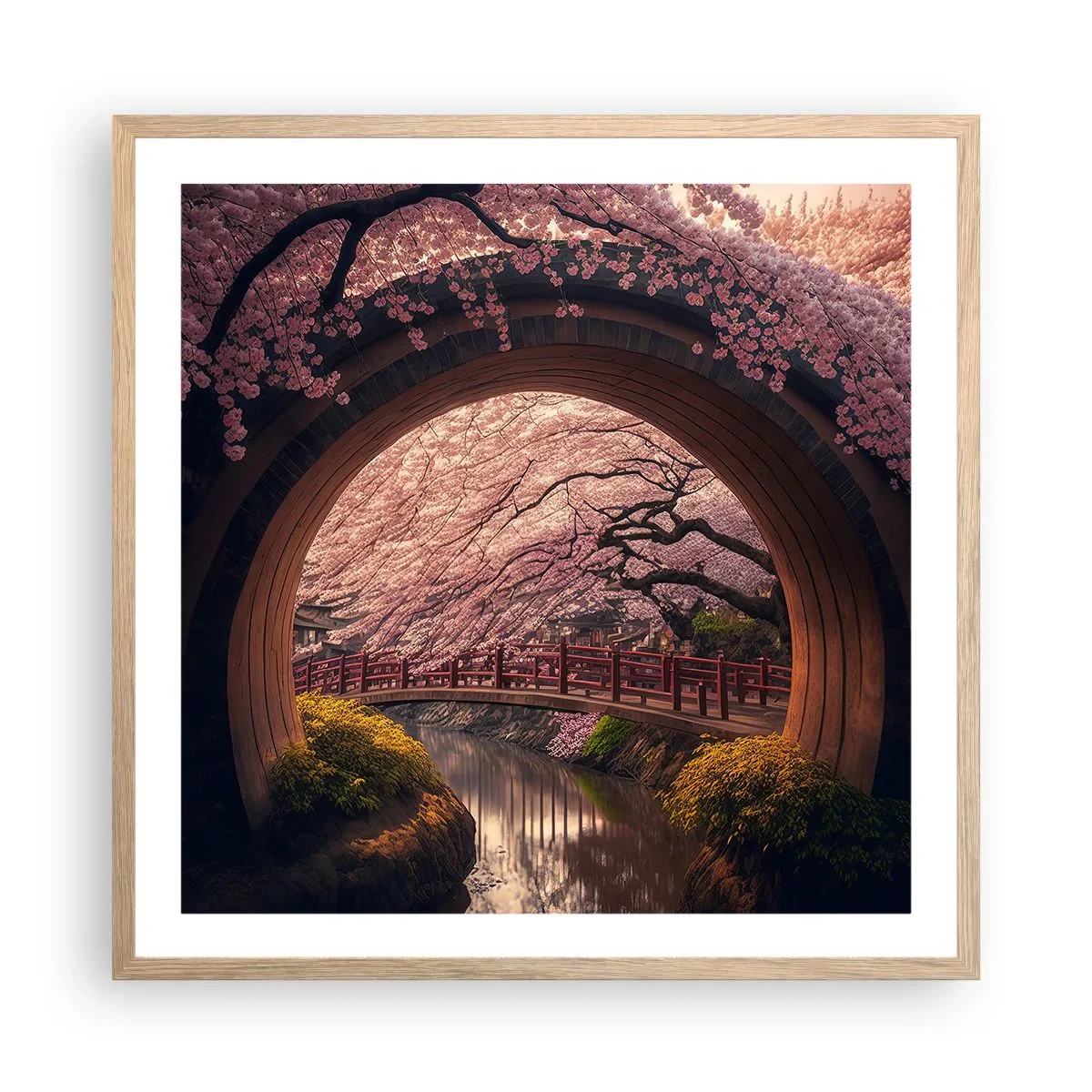 Affisch i ram av ljusek - Japansk vår - 60x60 cm