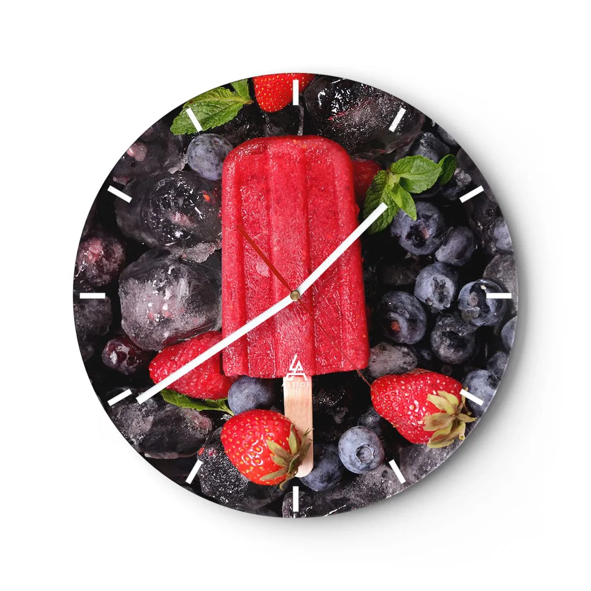 Väggklocka - Klocka på glas - Fruktig glass med frysta blåbär och jordgubbar - 30x30cm - En smak av varm sommar - Modern väggdekoration för vardagsrum, kök och sovrum ARTTOR
