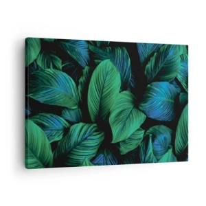 Canvastavla - Bild på duk - Gröna blad i minimalistisk stil - 70x50cm - I gröna folkmassan - Modern väggdekoration för vardagsrum och sovrum ARTTOR