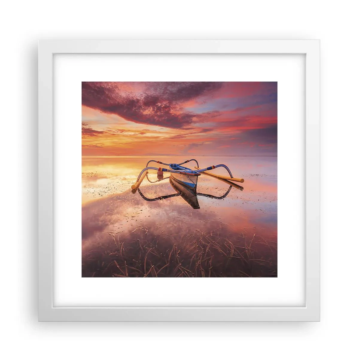 Affisch i vit ram - Tropiska kvällens lugn - 30x30 cm