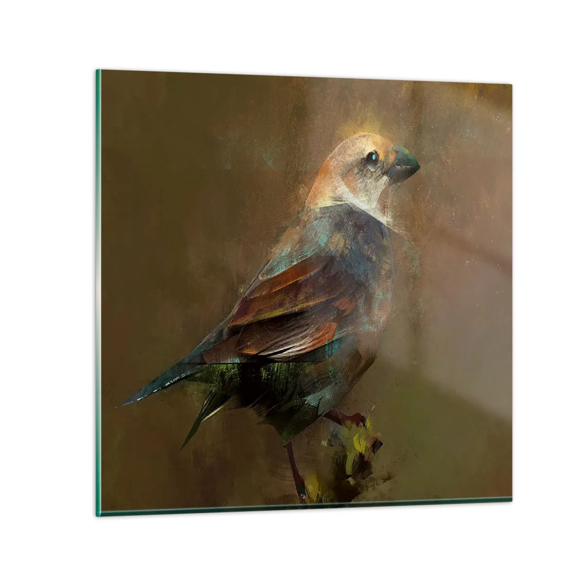 Glastavla - Bild på glas - Gråsparv, en liten fågel - 70x70 cm