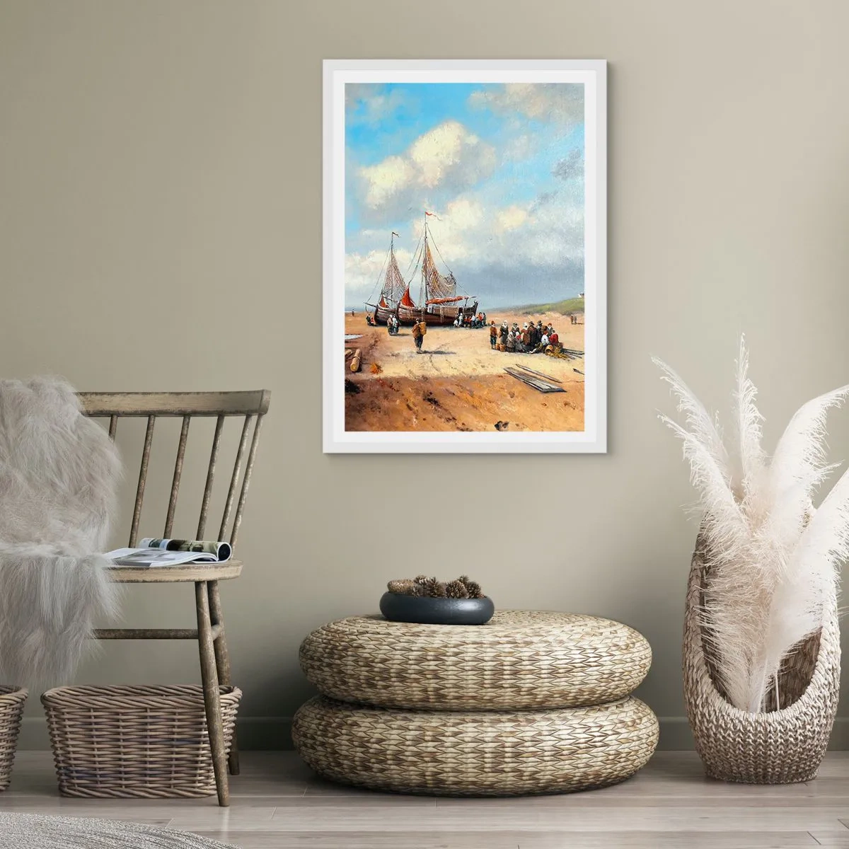 Affisch i vit ram - Efter en lyckad fångst - 40x50 cm