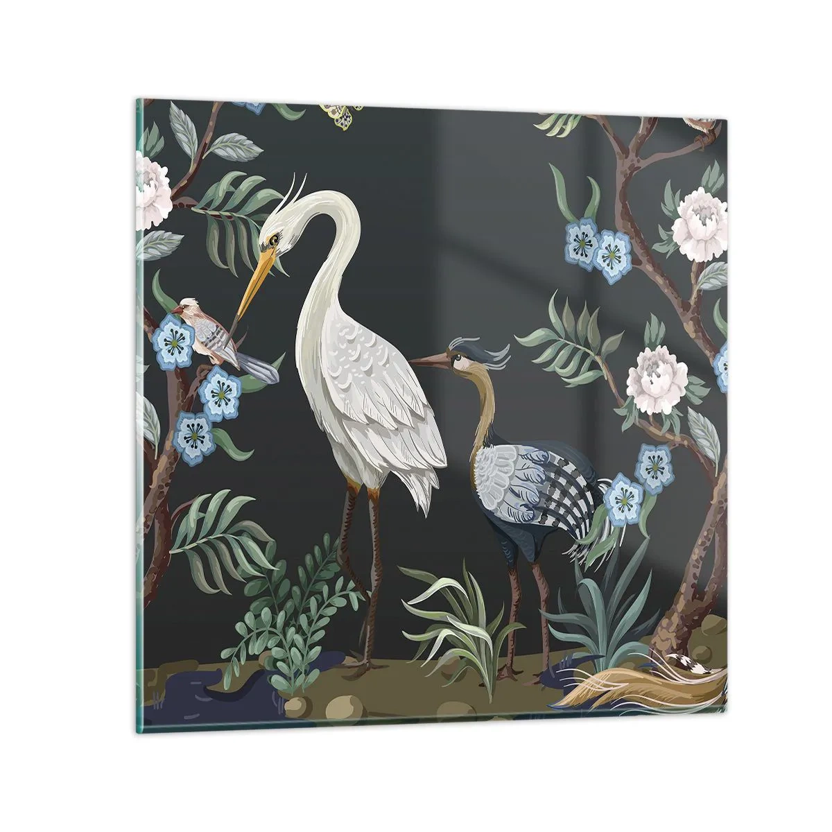 Glastavla - Bild på glas - Fågelparad - 70x70 cm