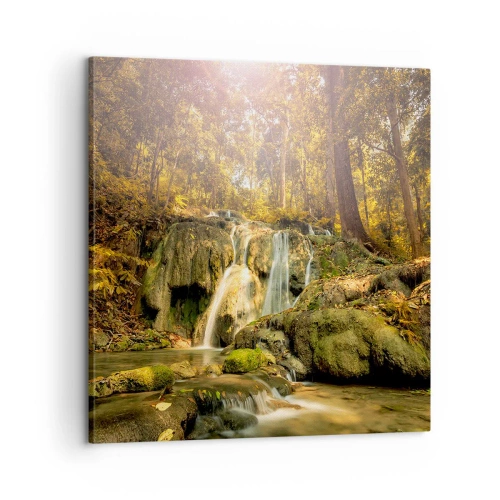 Canvastavla - Bild på duk - Skogkaskad i grönt - 60x60 cm
