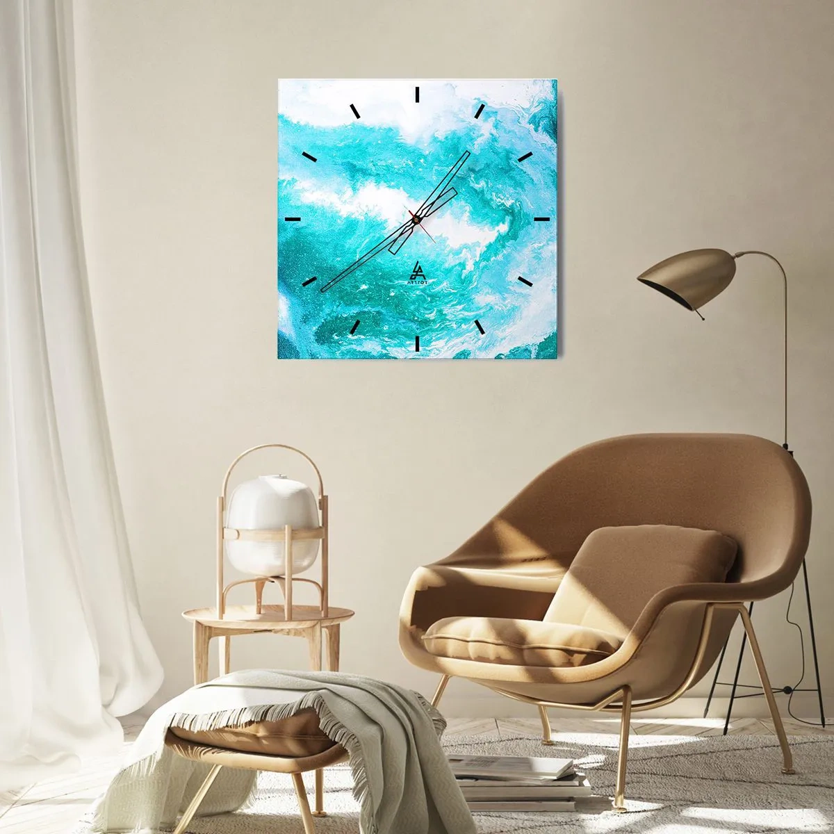 Väggklocka - Klocka på glas - I elementets kärna - 30x30 cm