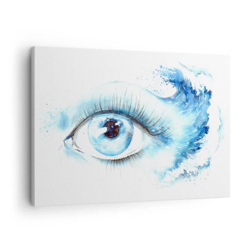 Canvastavla - Bild på duk - Konstnärlig akvarell av ett öga med en dynamisk våg - 70x50cm - Doppa sig i den blåa blicken - Modern väggdekoration för vardagsrum och sovrum ARTTOR