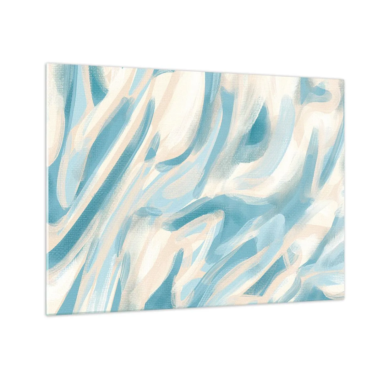 Glastavla - Bild på glas - Abstrakta penseldrag i blått och krämfärgat. - 70x50cm - Vårvindar - Modern väggdekoration för vardagsrum och sovrum ARTTOR