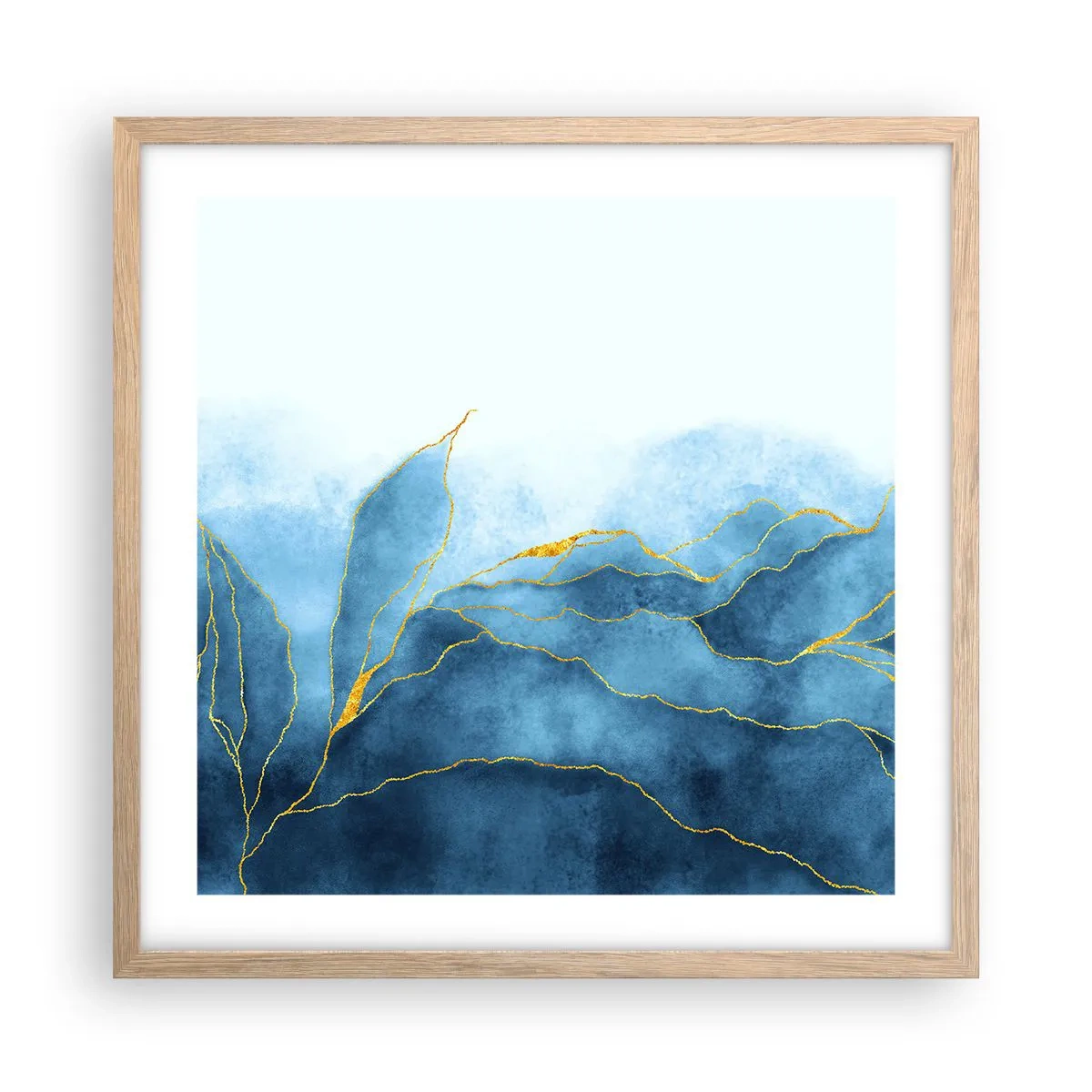 Affisch i ram av ljusek - Blått i guld - 50x50 cm