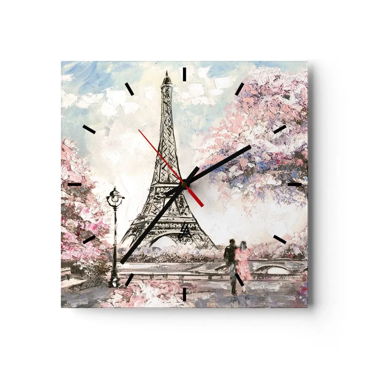 Väggklocka - Klocka på glas - Aprilpromenad i Paris - 30x30 cm