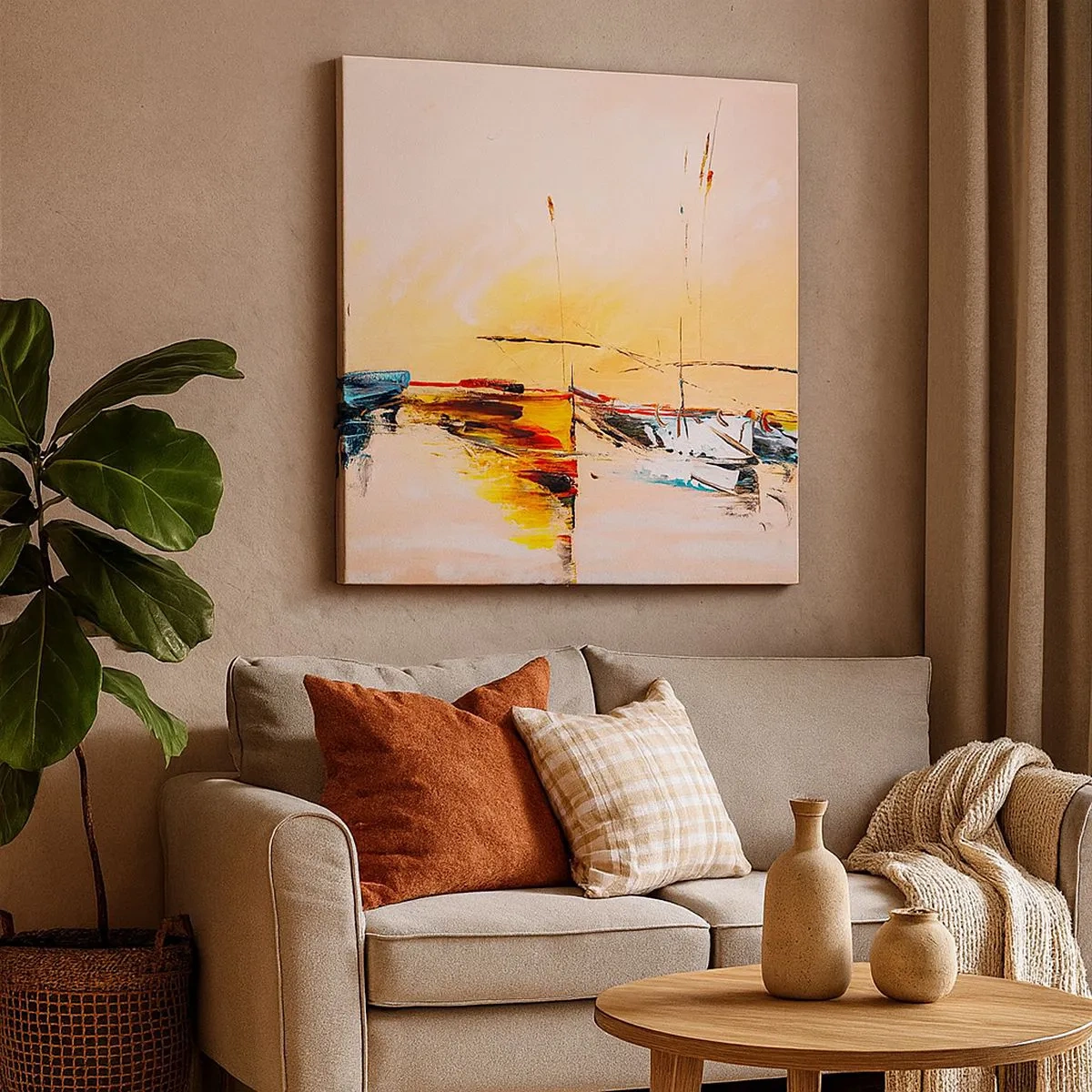 Canvastavla - Bild på duk - En kväll i hamnen - 30x30 cm