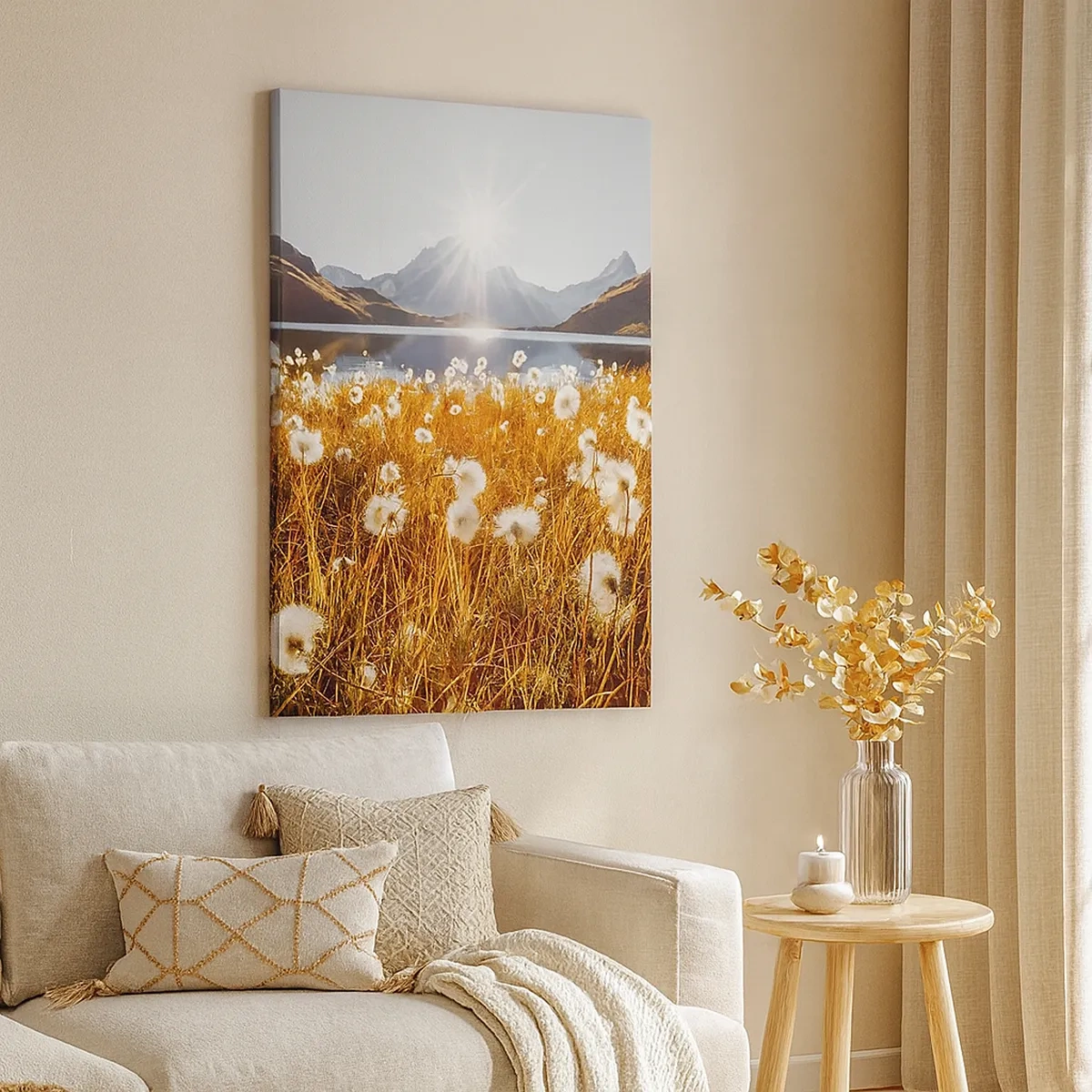 Canvastavla - Bild på duk - Bergets hårdhet, gräsets mjukhet - 50x70 cm