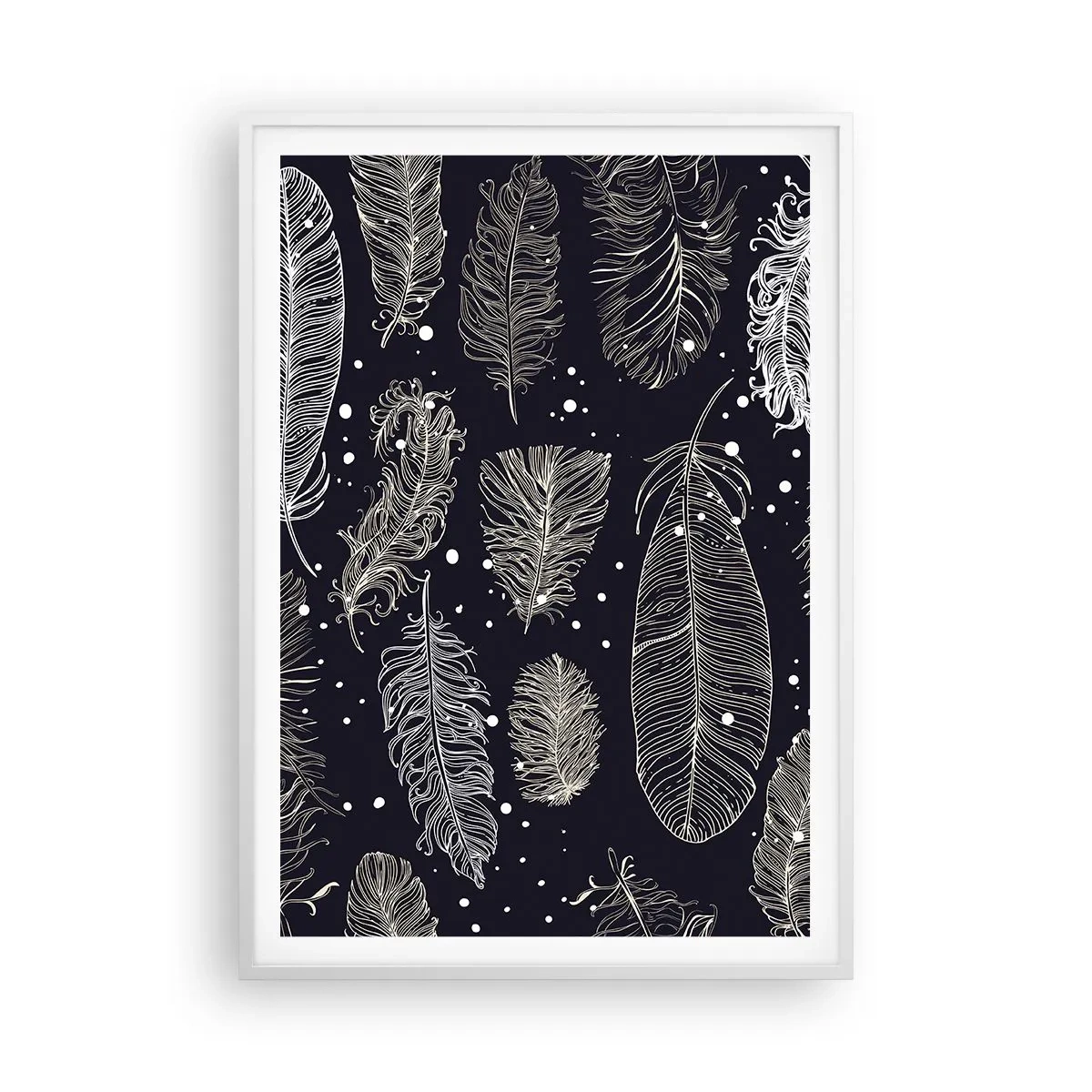 Affisch i vit ram - Fjäderspets - 70x100 cm
