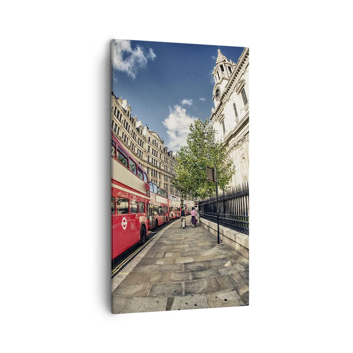 Canvastavla - Bild på duk - Londongata i grå och röd - 45x80 cm
