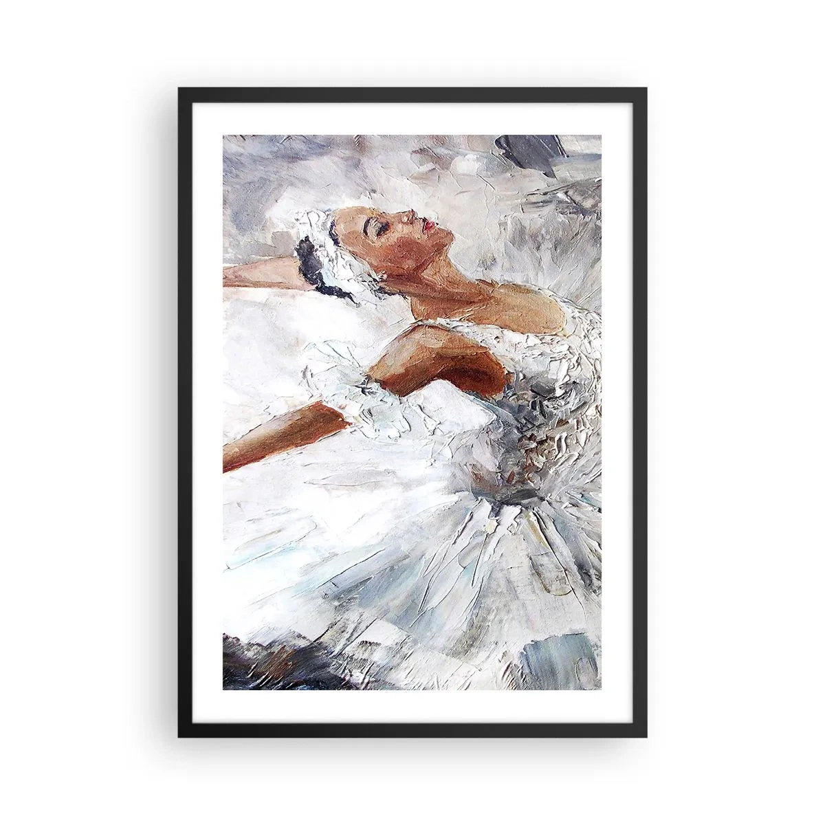 Affisch i svart ram - En ballerina i en vit, målerisk klädsel - 50x70cm - Fin och lätt som tyll - Modern väggdekoration för vardagsrum och sovrum ARTTOR