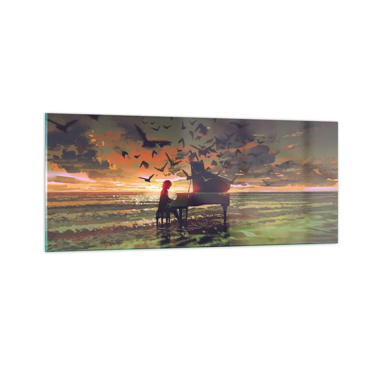 Glastavla - Bild på glas - Konsert för piano och vågor - 100x40 cm