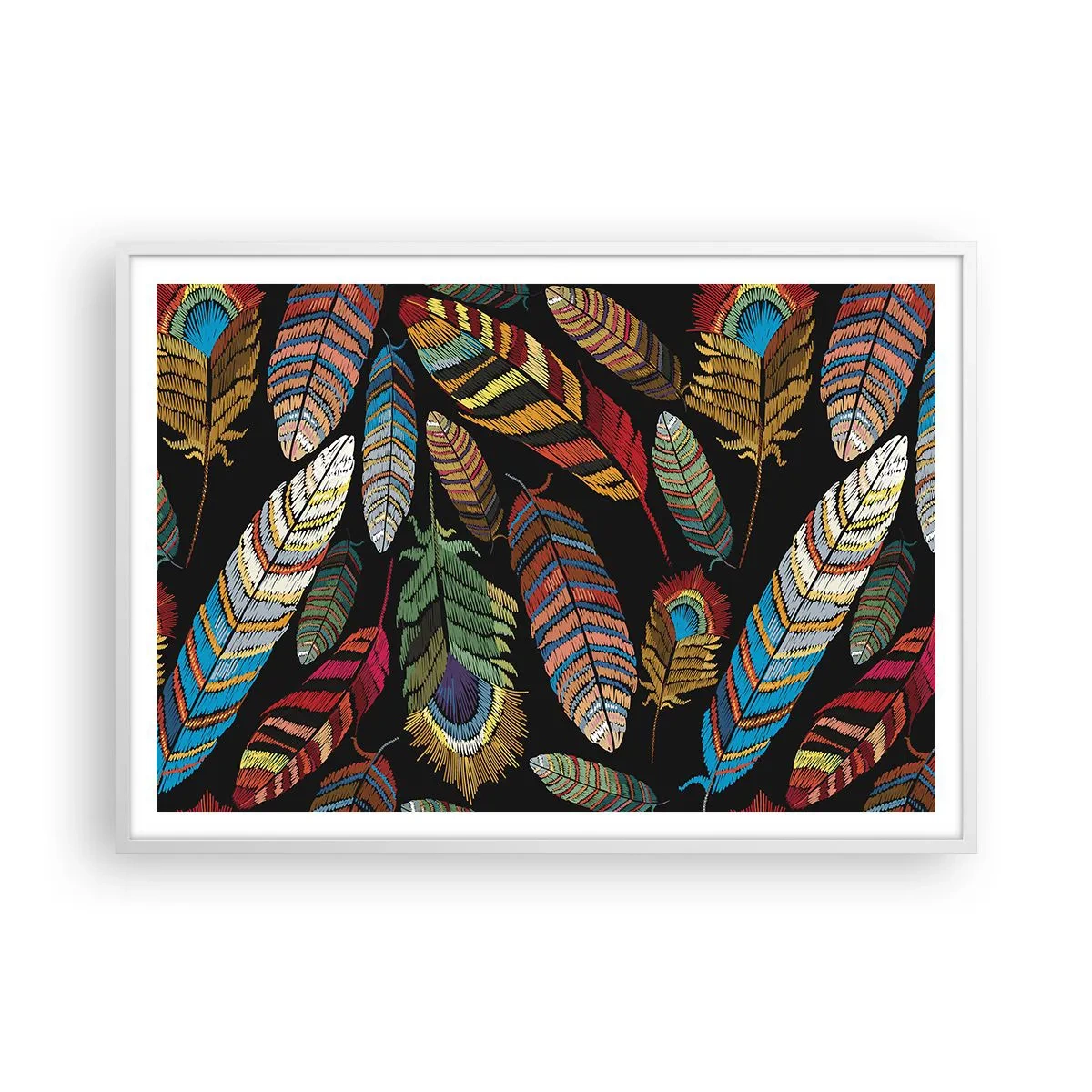 Affisch i vit ram - Fågelkarneval - 100x70 cm