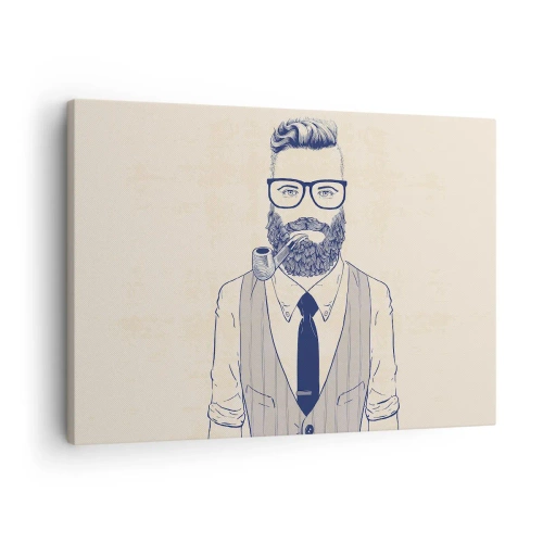 Canvastavla - Bild på duk - Stiliserad man med skägg, pipa och glasögon - 70x50cm - Glad, manlig och modemedveten - Modern väggdekoration för vardagsrum och sovrum ARTTOR