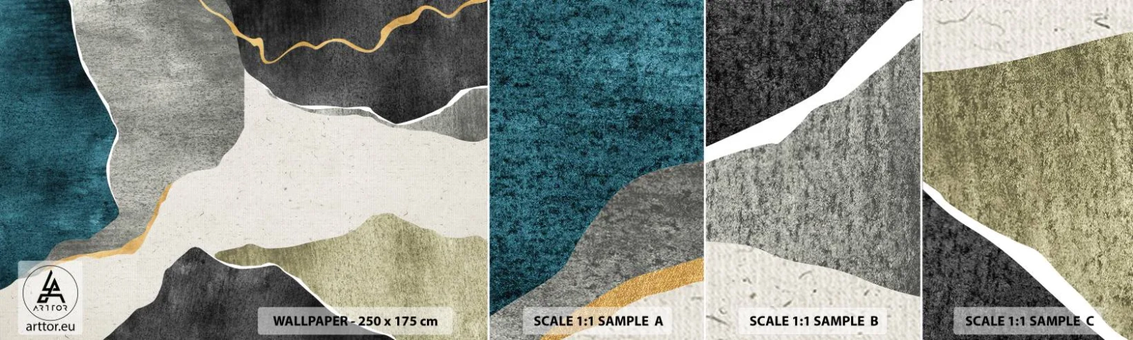 Fototapet Prov Standard Eco - Mosaikkomposition med en guldtråd - Abstraktionism, Art déco, Bit - 100x30 cm