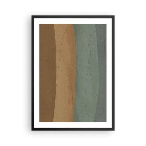 Affisch i svart ram - Organiska linjer på jordnära och gröna bakgrunder - 50x70cm - Horisontell komposition - Modern väggdekoration för vardagsrum och sovrum ARTTOR