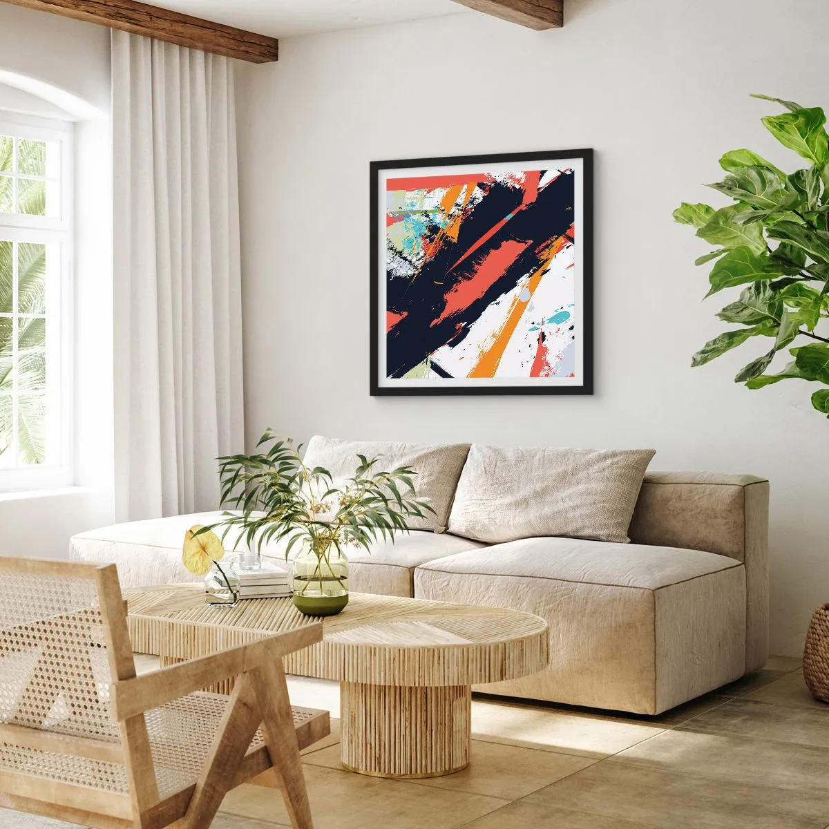 Affisch i svart ram - Dynamisk komposition - 40x40 cm