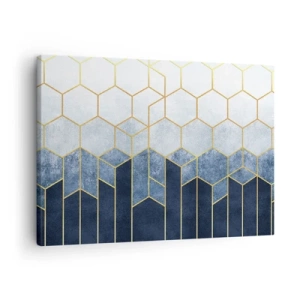 Canvastavla - Bild på duk - Geometriskt mönster i nyanser av guld och marinblått - 70x50cm - Komposition i synkoprytm - Modern väggdekoration för vardagsrum och sovrum ARTTOR