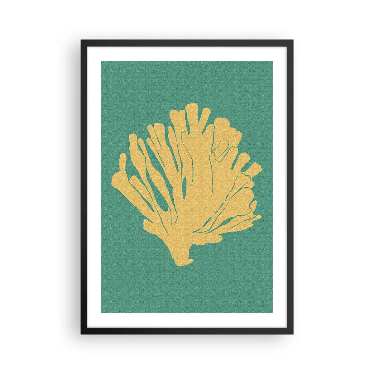 Affisch i svart ram - Gyllene korall på en turkos bakgrund - 50x70cm - En buske av undervattensskog - Modern väggdekoration för vardagsrum och sovrum ARTTOR