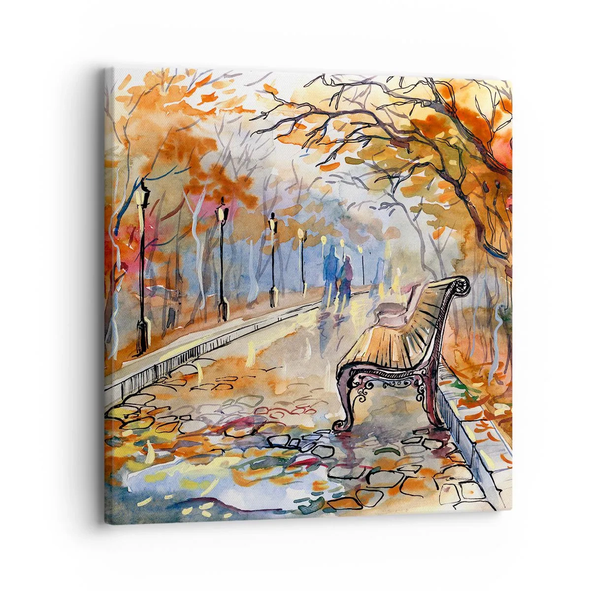 Canvastavla - Bild på duk - Vandra tillsammans mot hösten - 30x30 cm