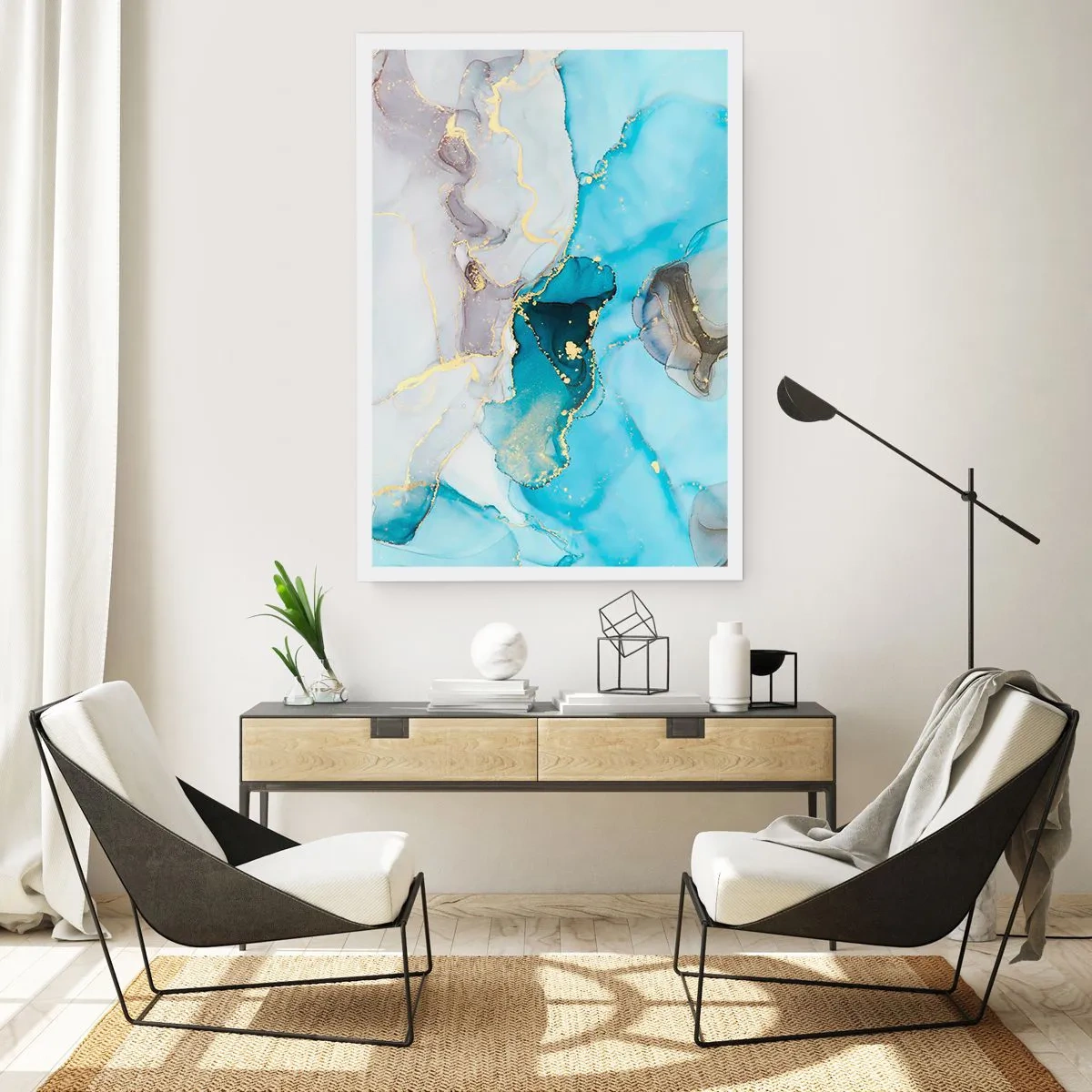Affisch - Studie över mötet mellan grå och turkos - 30x40 cm