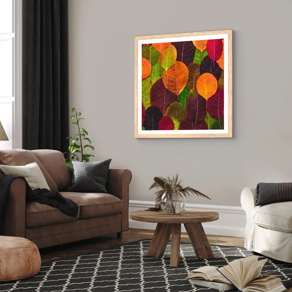 Affisch i ram av ljusek - Höstmosaik - 40x40 cm