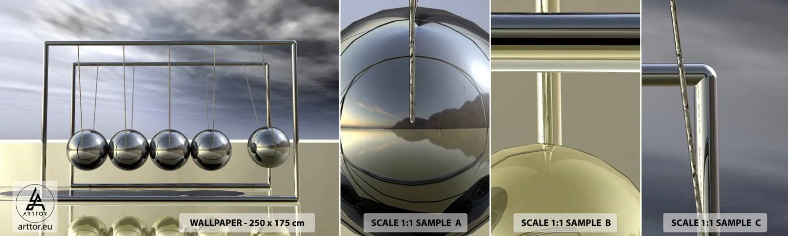 Fototapet Prov Standard Eco - Ljusets energi - Newtons pendel, Fysik, Abstraktion - 100x30 cm