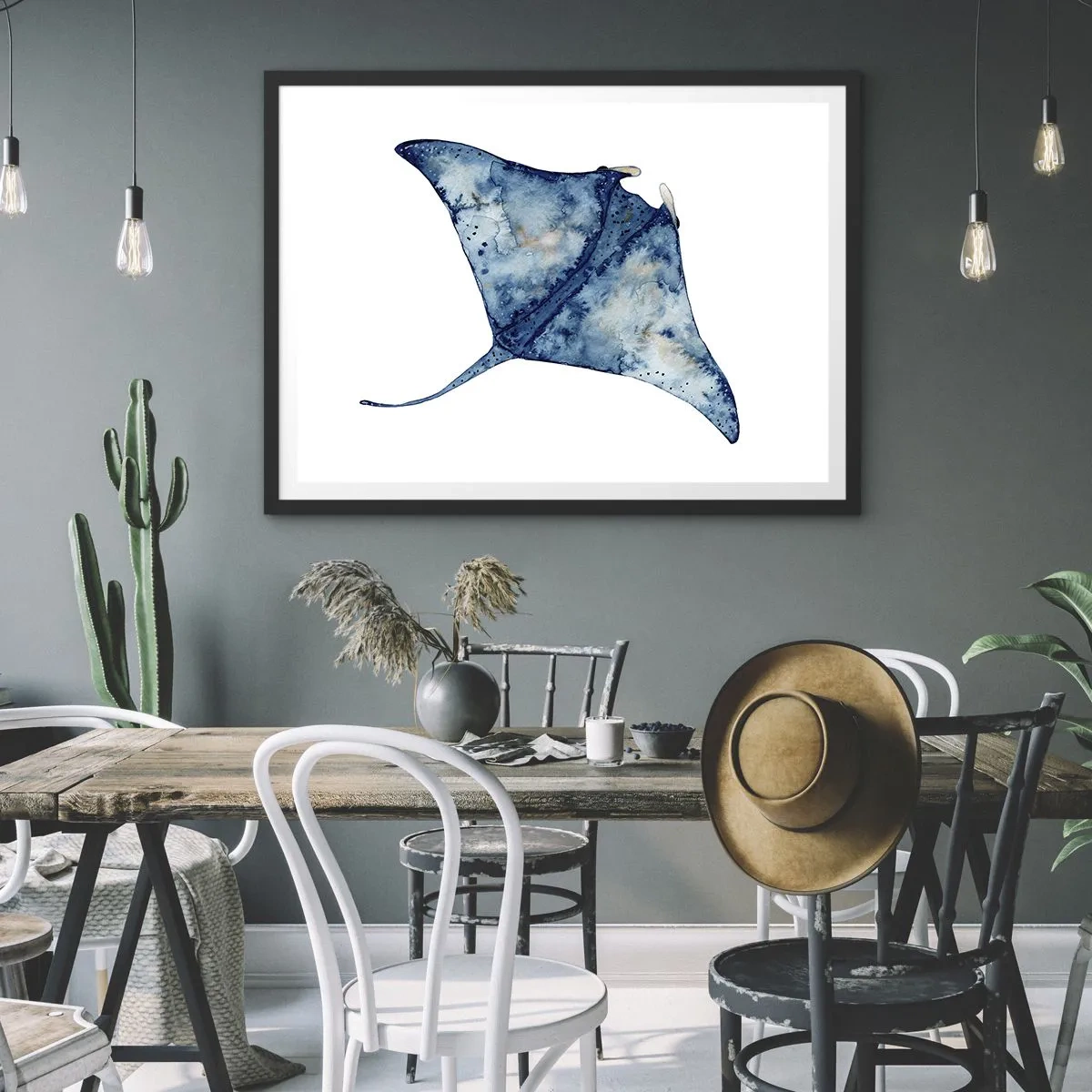 Affisch i svart ram - Liv i blått - 91x61 cm