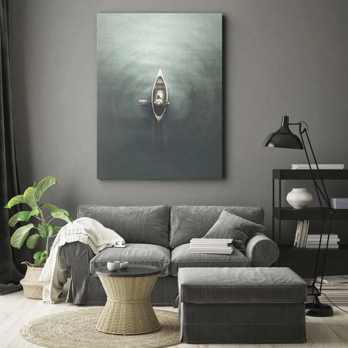 Canvastavla - Bild på duk - Över en månbelyst sjö - 50x70 cm